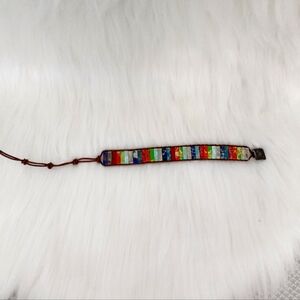 Adjustable Chakra Bracelet Handmade Multi Color Natural Stone Braided Leather